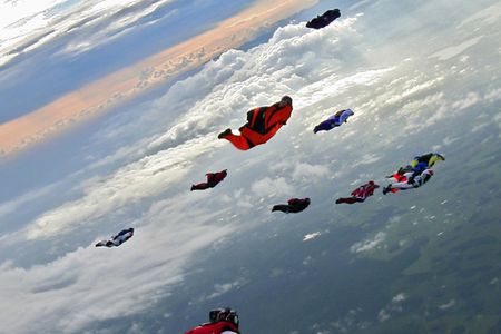 Airborne with a group of wingsuit flyers at last October's Z-Flock 3.5 event.