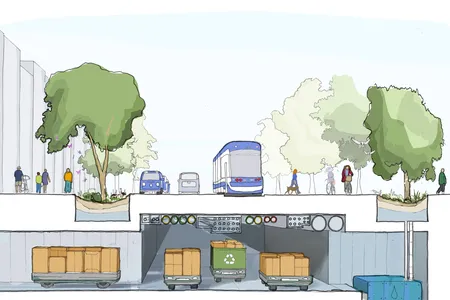 One proposed feature is a system where trash would be separated and removed through underground tunnels.