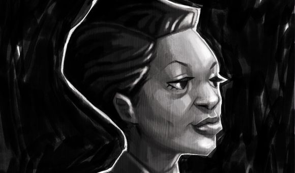 An illustrated portrait of the artist Augusta Savage in black and white