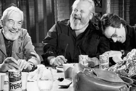 John Huston, Orson Welles and Peter Bogdanovich on the set of The Other Side of the Wind.