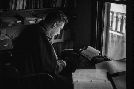 Mack McCormick working on his book, spring 1970