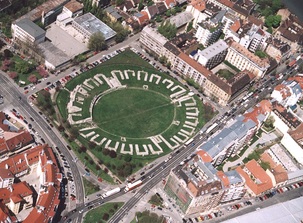 Aerial view of an amphitheater in Budapest, Hungary