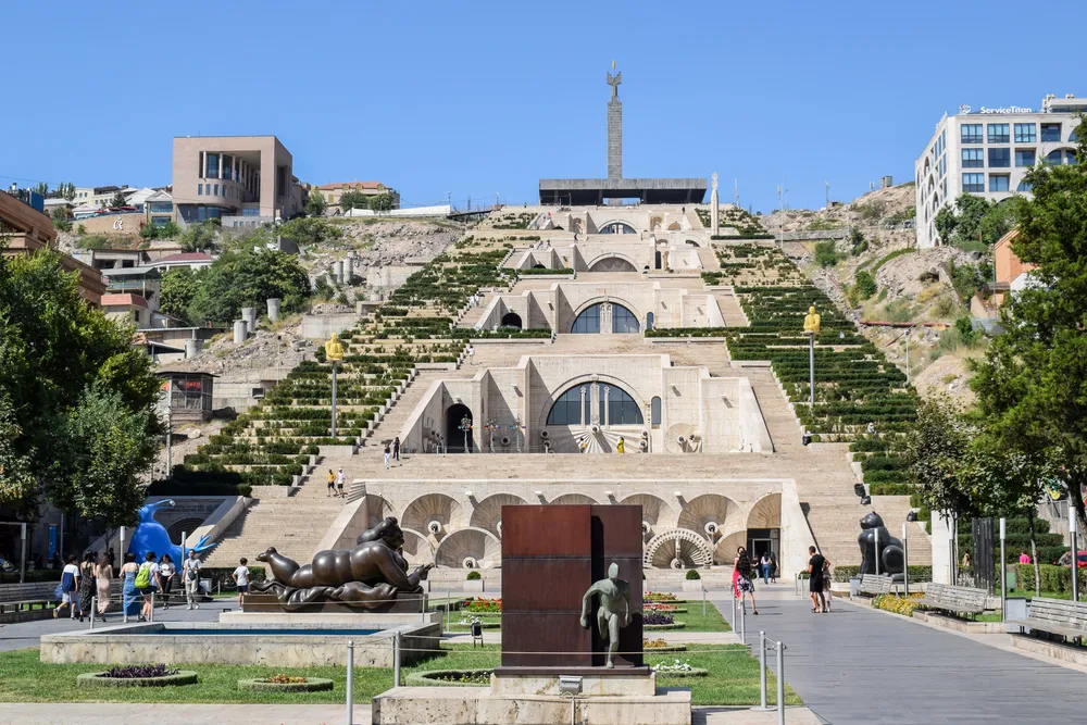 The Cascade Complex is a giant stairway made of limestone in the city of Yerevan in Armenia.