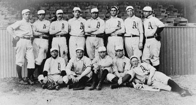 Louis Castro (bottom row, left) played 42 games as a second baseman for the Philadelphia Athletics during the 1902 season. Because his birthplace is questioned by baseball historians, he may or may not have been the first Hispanic player in the Major Leagues.