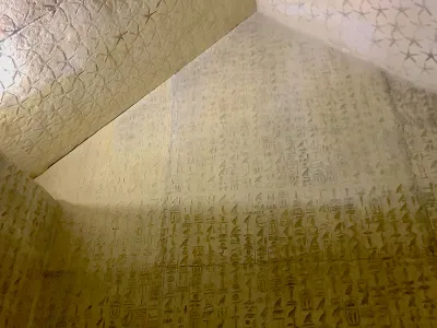 The Pyramid Texts cover walls within the pyramids of King Unis (shown here) and other royals at the site of Saqqara.