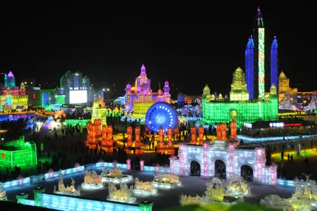The festival covers eight million square feet and uses over 1.9 million square feet of ice.