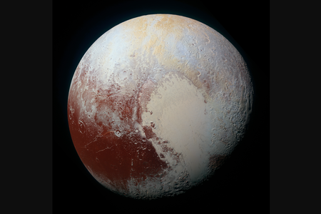 The bright red regions were thought to be caused by molecules known as tholins, or organic compounds that rain down onto the surface after cosmic rays or ultraviolet light interact with the methane in Pluto's surface and atmosphere.

