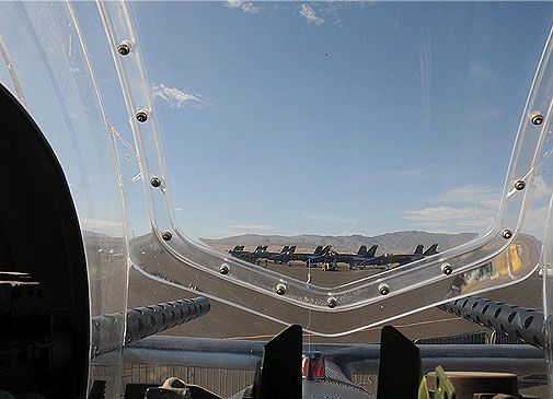 A new use for the PV-2’s gun turret: Air & Space photo editor Caroline Sheen got this shot of the Navy Blue Angels from the turret of one of the Navy’s best patrol bombers.