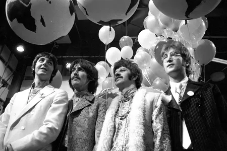 All four Beatles at Abbey Road Studios in London, where they tracked music with the&nbsp;EMI TG12345 console