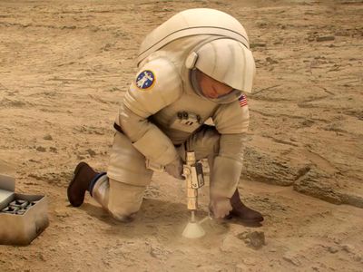Artistic depiction of an astronaut on the Martian surface. Will it be reality in 2040?