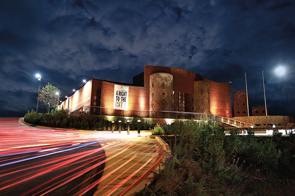a building photographed at night