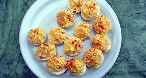 Deviled eggs, one of many Halloween treats