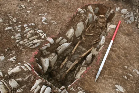 Some skeletons found in the cemetery are lying flat on their backs, while others were buried in unusual positions.