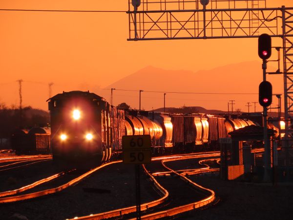 BNSF Train at Sunset in Winslow Arizona thumbnail