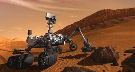 A digital rendering of Curiosity, set to land on Mars early Monday morning.