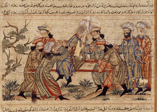 A miniature of the assassination of Nizam al-Mulk
