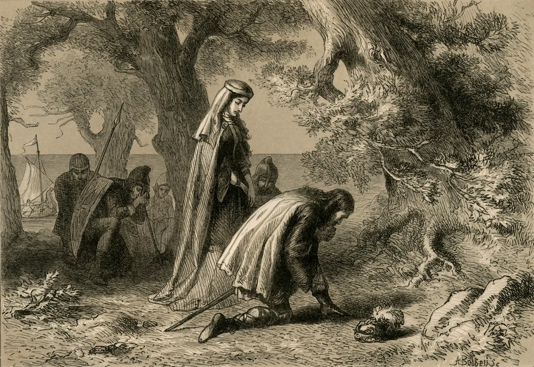 A 19th-century illustration of Thorfin and Gudrid on the shores of Vinland