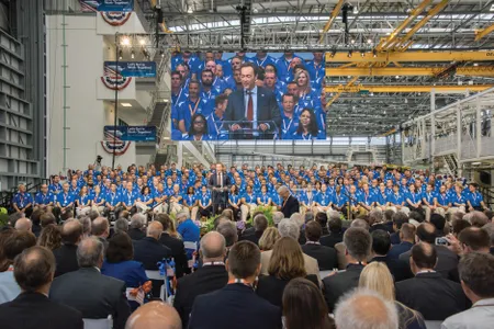 Airbus CEO Fabrice Brégier shares the stage with more than 200 new employees at the grand opening of the European consortium’s plant in Mobile, Alabama, last September. Said Brégier: “Today shows that Airbus is becoming a truly global manufacturer—and a truly American manufacturer!”