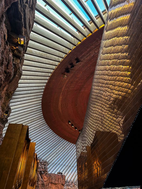 Looking up in Helsinki’s Temppeliaukio Church. thumbnail