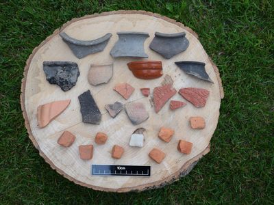 Pottery and mosaic tiles found at the Yorkshire site.