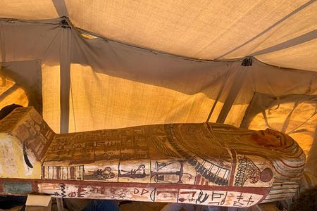 One of the 14 sealed coffins found at the Saqqara necropolis