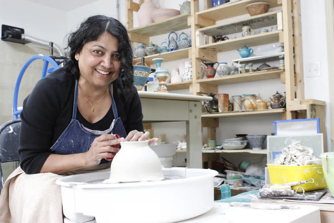 Tripti Yoganathan at her potters wheel