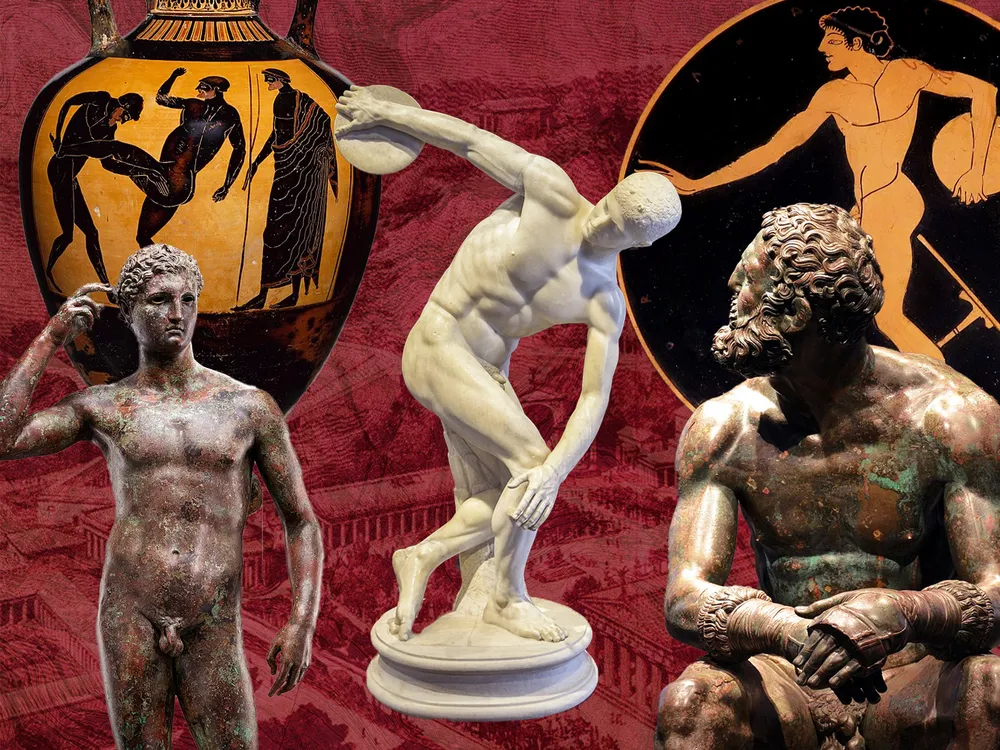 An illustration of ancient Greek statues of athletes