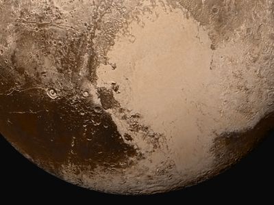 Pluto’s ‘heart’ is a giant crater that may be slowly moving across the dwarf planet’s surface, scientists say.