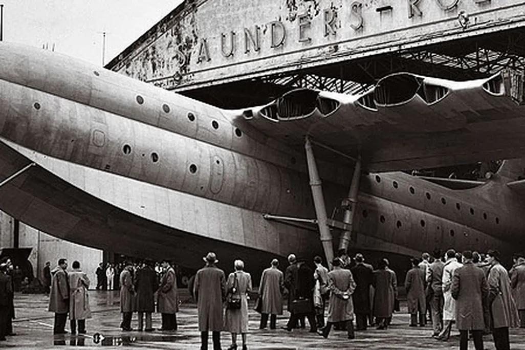 A Rubenesque Princess emerges from a hangar on the Isle of Wight in 1951.