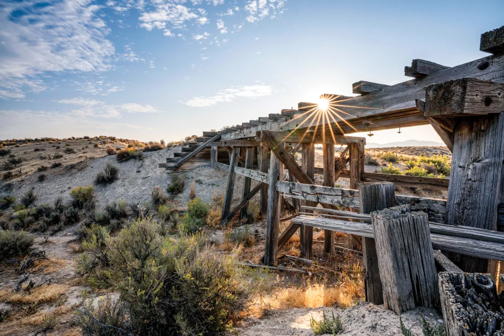 A wooden trestle bridge