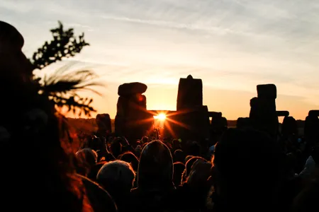 Crowds gather for the summer solstice at Stonehenge in Wiltshire, England.