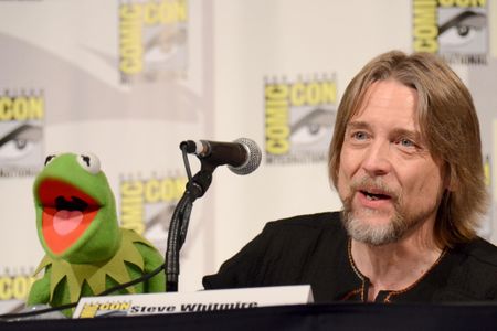Kermit the frog (left) and puppeteer Steve Whitmire (right) speak at a Commic-Con panel this year in San Diego.