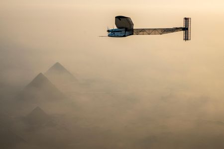 Solar Impulse 2 flies over Cairo, Egypt on July 13, 2016. 