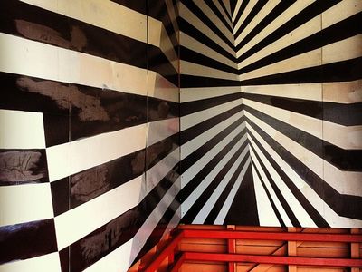 Dazzle camouflage distorts perception by pairing contrasting patterns.