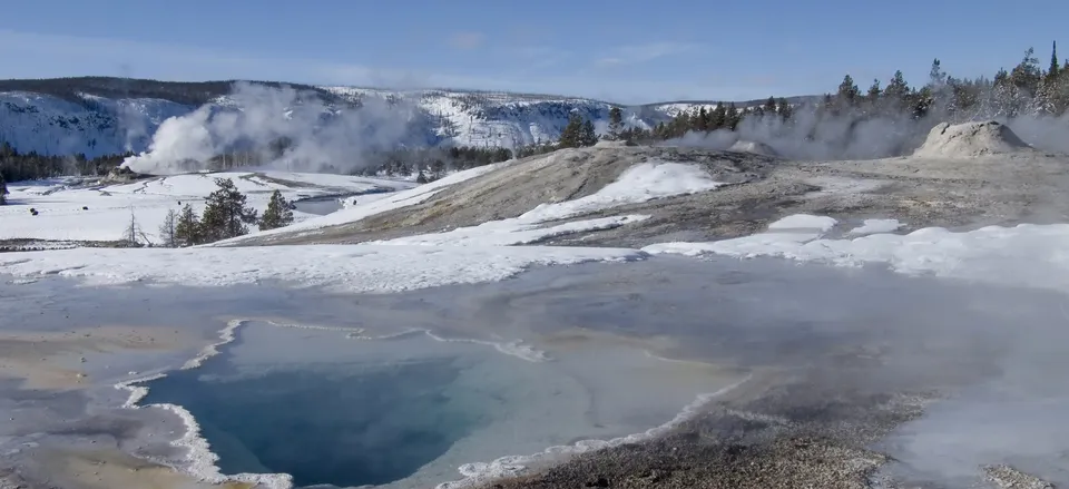  Hot springs in winter in Yellowstone National Park  