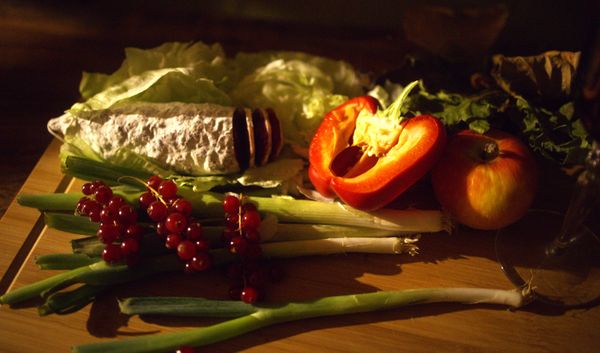 A platter of salamis and summer salads thumbnail