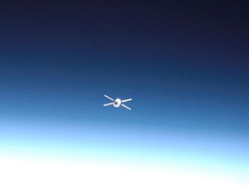 A European supply ship docks automatically with the International Space Station.