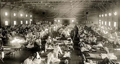 At least 40 million died of the 1918-19 "Spanish flu," the most deadly disease episode in history. Influenza cases were treated at places including this army ward in Kansas in 1918.