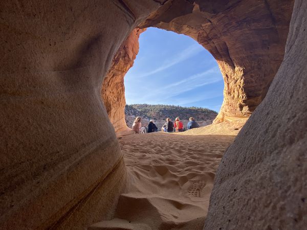 My kids in sand cave arch thumbnail
