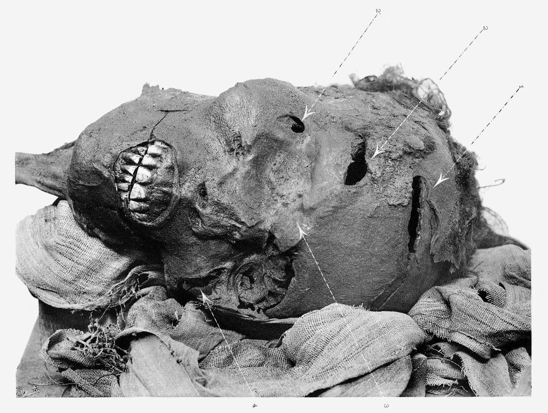 Close-up of pharaoh's mummified head