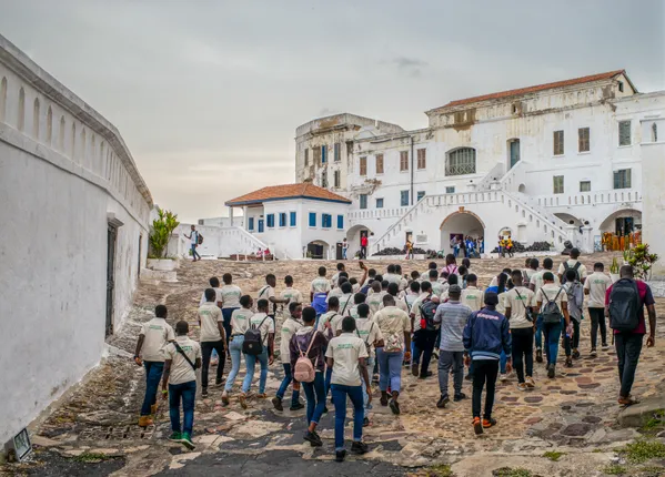 Students learn about the Transatlantic slave trade at the Cape Coast Castle. thumbnail