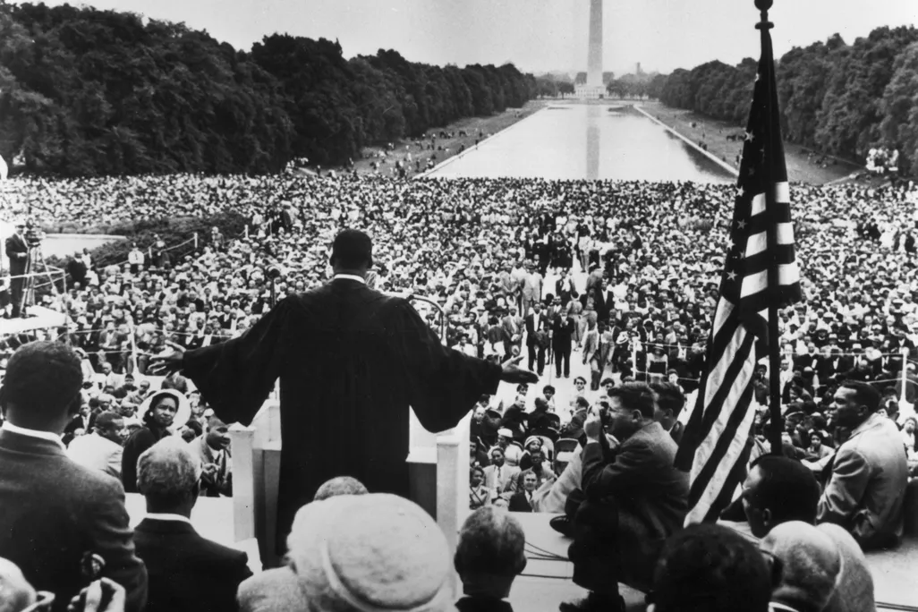 Martin Luther King Jr. speaking during the Prayer Pilgrimage