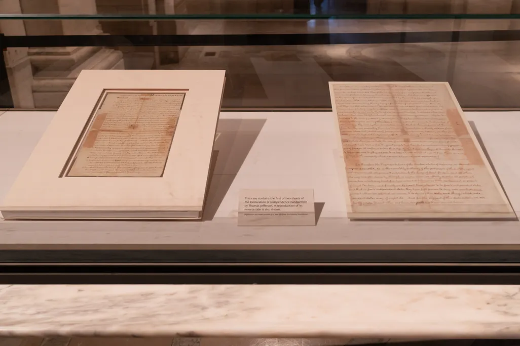 Old documents in display case