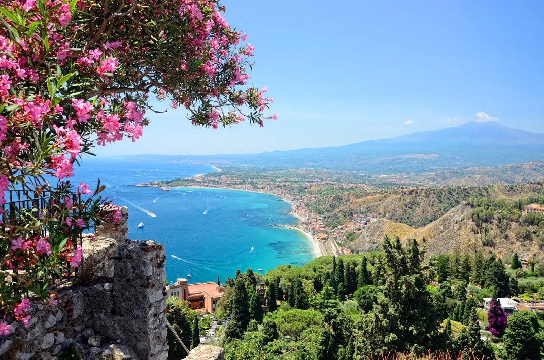 View of the bay and Mt. Etna from Taormina