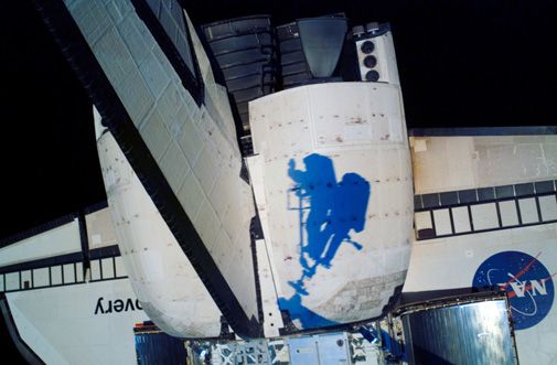 A play of light on space shuttle Discovery.
