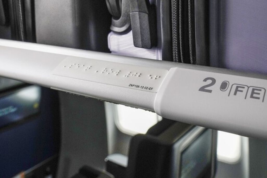 Braille featured in an airplane interior
