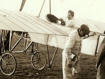 French ace Adolphe Pégoud in a Blériot XI at Buc, France in December 1913.