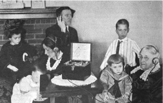 A family listening to radio together