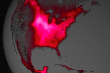 The Midwest aglow with a visualization of photosynthetic fluorescence.