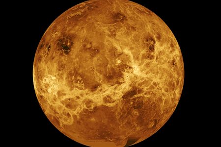 Computer-simulated global view of Venus.